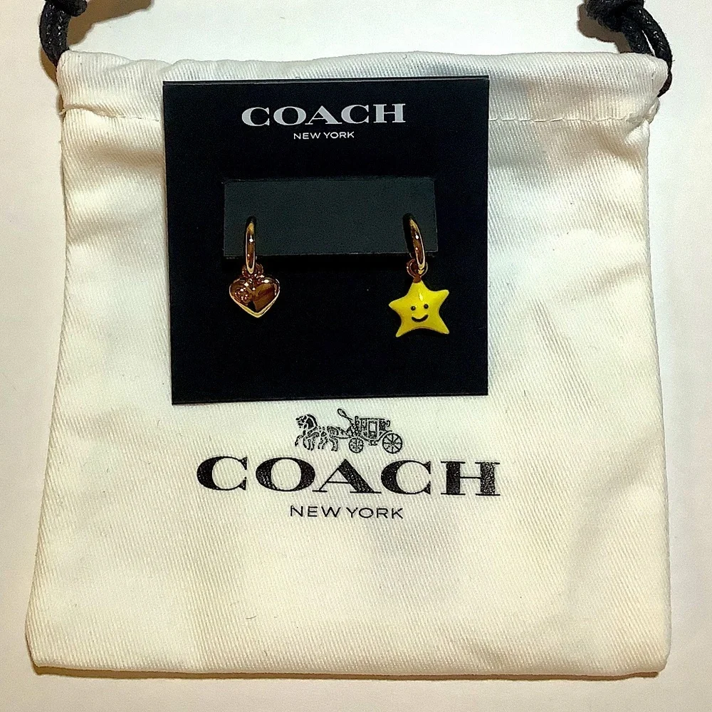 Coach Signature Star Heart Mismatched Charm Earrings New - Picture 3 of 5